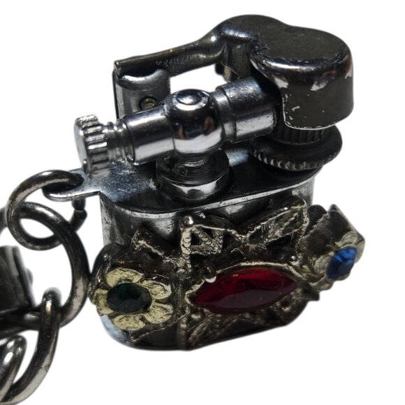 Vintage Bracelet Miniature Lighter Charm With Jeweled Embellishments - Picture 14 of 16